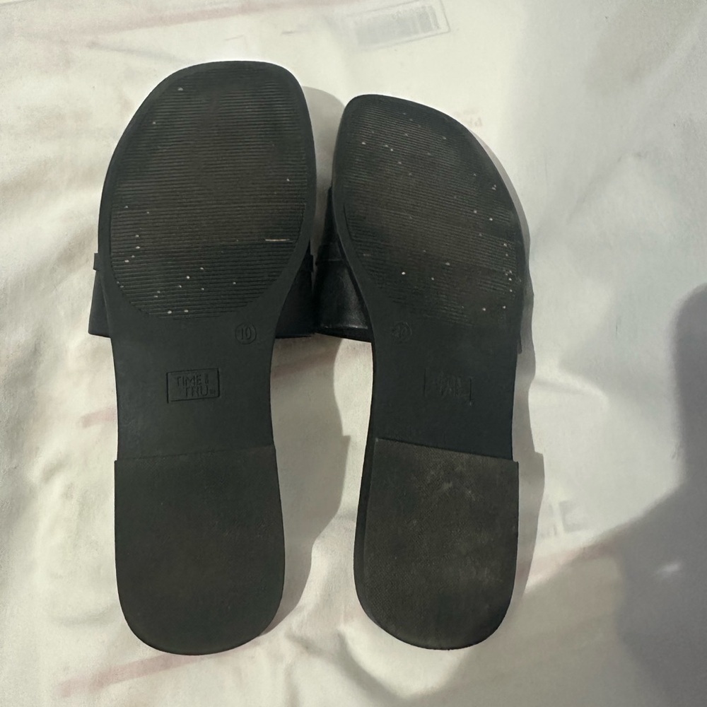 Time and Tru Black Slide Sandals | Silver Embellishment | Women's Size 10 - Picture 3 of 3